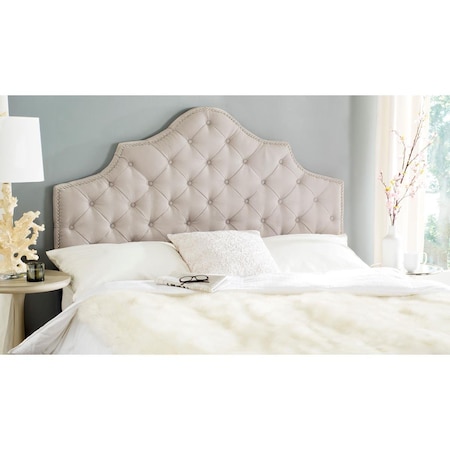 Safavieh 54 x 61.8 x 3.5 in. Arebelle Taupe Tufted Headboard - Silver Nail Head MCR4036A